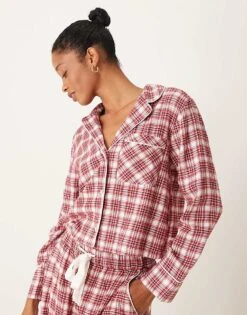 Abercrombie & Fitch Co-ord Cropped Pyjama Shirt In Red And Green Tartan For Women Red Plaid -Abercro Clothing Shop 207345605 1 redplaid 1