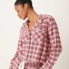 Abercrombie & Fitch Co-ord Cropped Pyjama Shirt In Red And Green Tartan For Women Red Plaid -Abercro Clothing Shop 207345605 1 redplaid