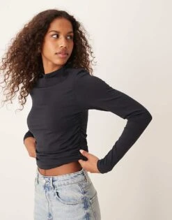 Abercrombie & Fitch High Neck Long Sleeve Top In Black For Women Black Beauty -Abercro Clothing Shop 207345671 1 blackbeauty 1