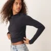 Abercrombie & Fitch High Neck Long Sleeve Top In Black For Women Black Beauty
