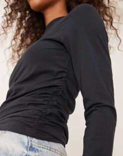 Abercrombie & Fitch High Neck Long Sleeve Top In Black For Women Black Beauty -Abercro Clothing Shop 207345671 3