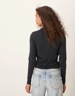 Abercrombie & Fitch High Neck Long Sleeve Top In Black For Women Black Beauty -Abercro Clothing Shop 207345671 4