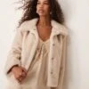 Abercrombie & Fitch Collared Borg Jacket In Beige For Women