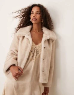 Abercrombie & Fitch Collared Borg Jacket In Beige For Women
