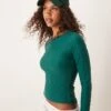 Abercrombie & Fitch Soft Matte Long Sleeve Crew Neck Top In Forest Green For Women -Abercro Clothing Shop 207345687 1 forestgreen