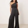 Abercrombie & Fitch One Shoulder Pleated Jumpsuit In Black For Women Black Beauty
