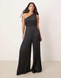 Abercrombie & Fitch One Shoulder Pleated Jumpsuit In Black For Women Black Beauty