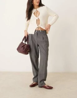 Abercrombie & Fitch High Rise Tapered Trouser In Charcoal For Women