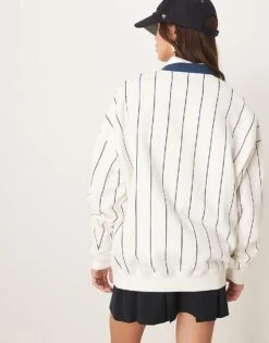 Abercrombie & Fitch Stripe Detail Motif Fleece Top In Cream Multi For Women -Abercro Clothing Shop 207839950 4