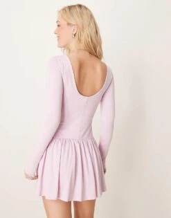 Abercrombie & Fitch Scoop Back Peplum Drop Waist Skort Dress In Pink For Women Purple -Abercro Clothing Shop 207853060 3