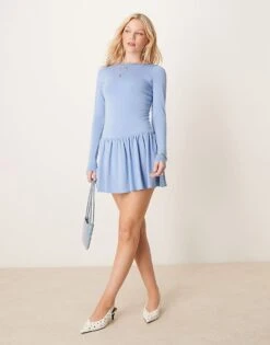 Abercrombie & Fitch Scoop Back Peplum Drop Waist Skort Dress In Blue For Women