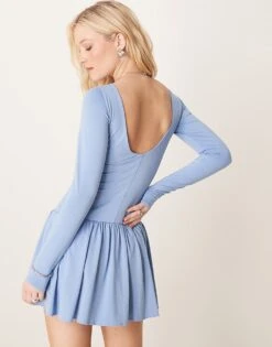 Abercrombie & Fitch Scoop Back Peplum Drop Waist Skort Dress In Blue For Women -Abercro Clothing Shop 207853084 3