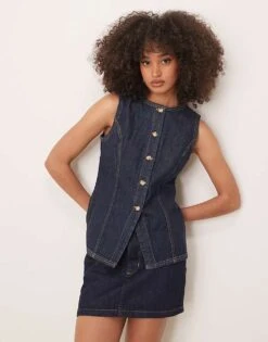 Abercrombie & Fitch Longline Denim Waistcoat In Indigo Wash For Women Navy -Abercro Clothing Shop 207853100 1 navy 1