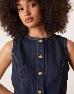 Abercrombie & Fitch Longline Denim Waistcoat In Indigo Wash For Women Navy -Abercro Clothing Shop 207853100 4