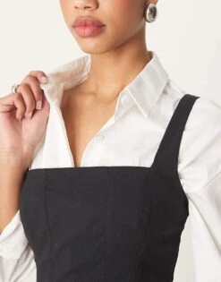 Abercrombie & Fitch Square Neck Fit & Flare Panelled Midi Dress In Black For Women -Abercro Clothing Shop 207853108 4