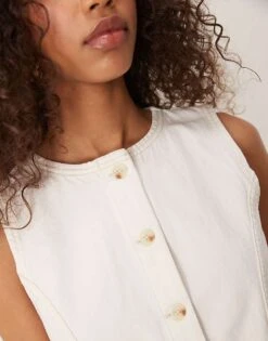 Abercrombie & Fitch Longline Denim Waistcoat In Ecru For Women Beige -Abercro Clothing Shop 207853116 4