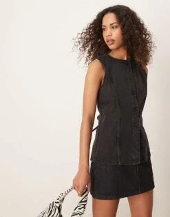 Abercrombie & Fitch Longline Denim Waistcoat In Black For Women -Abercro Clothing Shop 207853124 1 black 1