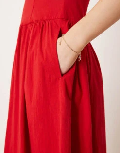Abercrombie & Fitch High Neck Drop Waist Midi Dress In Red For Women -Abercro Clothing Shop 207870913 3