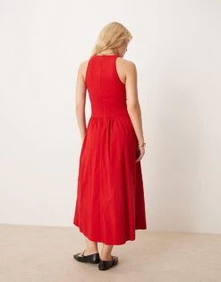 Abercrombie & Fitch High Neck Drop Waist Midi Dress In Red For Women -Abercro Clothing Shop 207870913 4