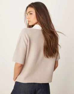 Abercrombie & Fitch Short Sleeve Preppy Knit Contrast Polo Tee In Cream For Women -Abercro Clothing Shop 207870923 4