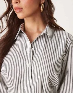 Abercrombie & Fitch Long Sleeve Fitted Mini Shirt Dress In Black Stripe For Women -Abercro Clothing Shop 207870968 3