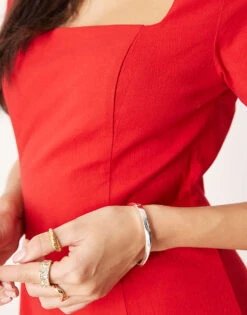 Abercrombie & Fitch Short Sleeve Skimming Square Neck Short Mini Dress In Red For Women -Abercro Clothing Shop 207870989 3