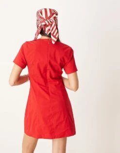 Abercrombie & Fitch Short Sleeve Skimming Square Neck Short Mini Dress In Red For Women -Abercro Clothing Shop 207870989 4