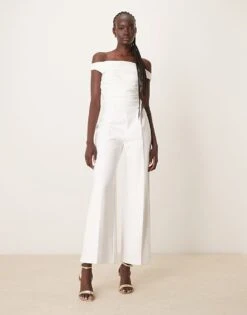 Abercrombie & Fitch Off The Shoulder Draped Jumpsuit In Off White For Women -Abercro Clothing Shop 207871021 1 offwhite 1