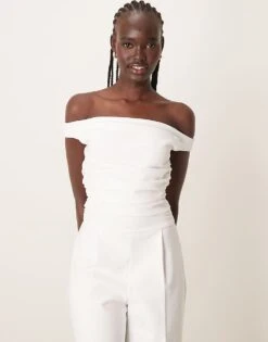 Abercrombie & Fitch Off The Shoulder Draped Jumpsuit In Off White For Women -Abercro Clothing Shop 207871021 4