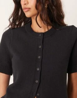 Abercrombie & Fitch Crew Neck Button Through Short Sleeve Knit Cardigan In Black For Women -Abercro Clothing Shop 207871178 4