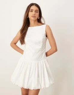 Abercrombie & Fitch High Neck Open Back Bubble Mini Dress In White For Women