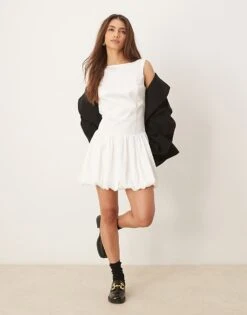 Abercrombie & Fitch High Neck Open Back Bubble Mini Dress In White For Women -Abercro Clothing Shop 207871217 3