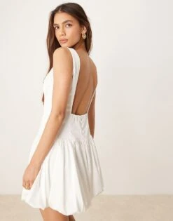Abercrombie & Fitch High Neck Open Back Bubble Mini Dress In White For Women -Abercro Clothing Shop 207871217 4