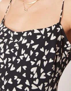 Abercrombie & Fitch Valentines Cami Strap Slip Knee Length Dress In Black Heart Print For Women -Abercro Clothing Shop 207871252 4