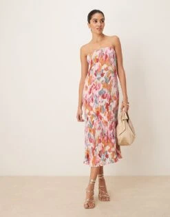 Abercrombie & Fitch Strapless Giselle Pleat Maxi Dress In Yellow Abstract For Women -Abercro Clothing Shop 207871280 1 yellowabstract 1