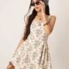 Abercrombie & Fitch Sleeveless Flare Mini Dress In Beige Floral For Women Floral Print -Abercro Clothing Shop 207871325 1 floralprint