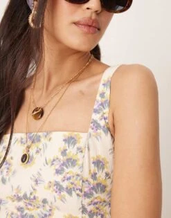 Abercrombie & Fitch Sleeveless Flare Mini Dress In Beige Floral For Women Floral Print -Abercro Clothing Shop 207871325 3