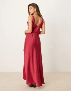 Abercrombie & Fitch Cowl Neck Draped Maxi Dress In Dark Pink For Women Sangria -Abercro Clothing Shop 207871366 3