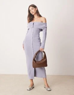 Abercrombie & Fitch Sleeveless Foldover Knit Sweater Dress In Blue For Women Dusky Blue -Abercro Clothing Shop 207871387 1 duskyblue 1