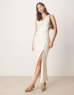 Abercrombie & Fitch Cowl Neck Draped Maxi Dress In White For Women