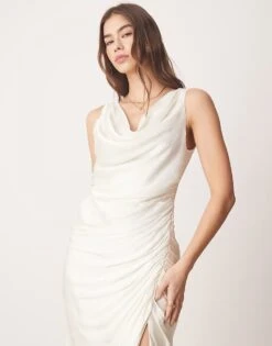 Abercrombie & Fitch Cowl Neck Draped Maxi Dress In White For Women -Abercro Clothing Shop 207871408 3
