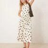 Abercrombie & Fitch High Neck Drop Waist Midi Dress In Black Polkadot For Women Black Dot Print
