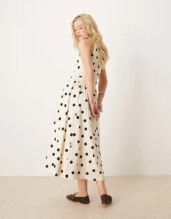 Abercrombie & Fitch High Neck Drop Waist Midi Dress In Black Polkadot For Women Black Dot Print -Abercro Clothing Shop 207871409 4