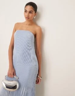 Abercrombie & Fitch Strapless Giselle Pleat Maxi Dress In Blue For Women -Abercro Clothing Shop 207871503 1 blue 1