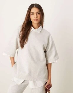 Abercrombie & Fitch Oversized T-shirt With Side Slits In Light Grey For Women