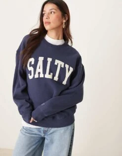 Abercrombie & Fitch Vintage Tennis Crew Neck Graphic Sweatshirt In Dark Blue For Women