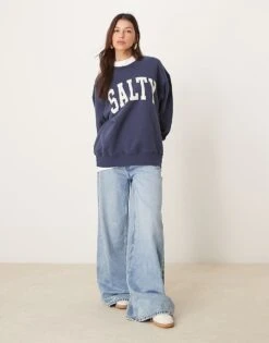 Abercrombie & Fitch Vintage Tennis Crew Neck Graphic Sweatshirt In Dark Blue For Women -Abercro Clothing Shop 207871589 3