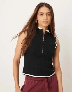 Abercrombie & Fitch Mock Neck 1/4 Zip Knit Vest In Black For Women -Abercro Clothing Shop 207871603 1 black 1