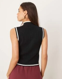 Abercrombie & Fitch Mock Neck 1/4 Zip Knit Vest In Black For Women -Abercro Clothing Shop 207871603 4