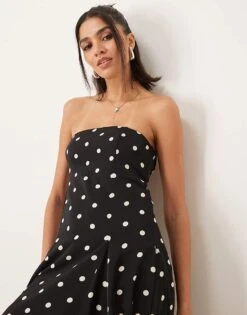 Abercrombie & Fitch Asymmetric Strapless Clasp Back Midi Dress In Black Polkadot For Women Black Dot -Abercro Clothing Shop 207871627 4